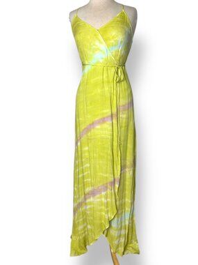 Young Fabulous & Broke YFB Lorelei Maxi Wrap Dress Yellow Tie Dye Sz XS